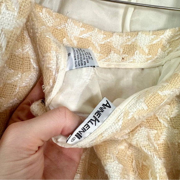 Vintage Anne Klein Houndstooth Wool Blend Skirt Suit Set Cream Size 8/10 - Picture 9 of 9